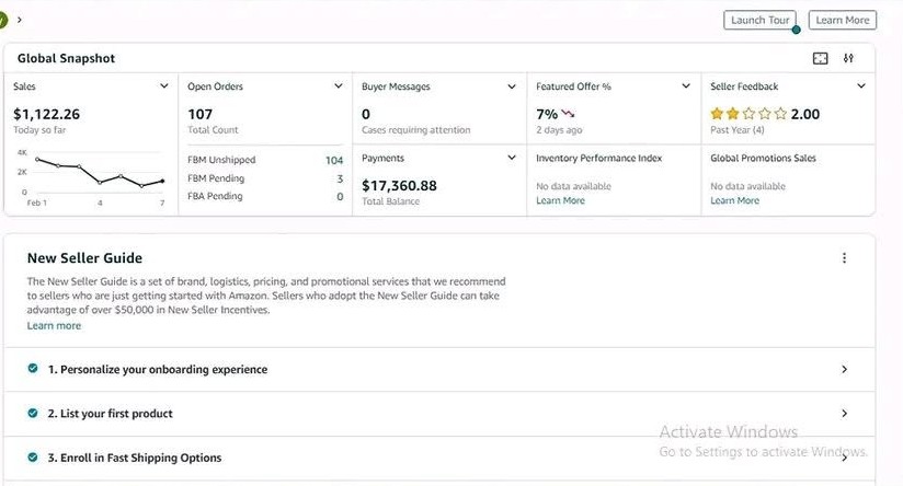 Amazon Seller Central Dashboard Management